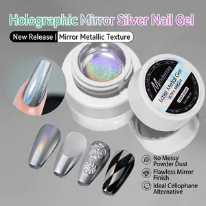 Gel Métallique Laser Miroir Argent Nail Art Peinture Gel Holographique Haute Densité Réfléchissant UV LED Durci Dessin Vernis