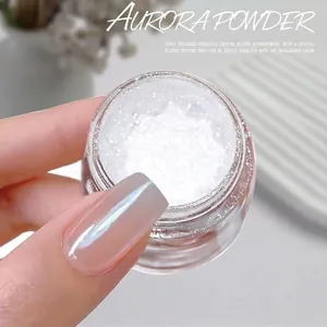 Poudre à ongles Aurora haute brillance avec effet miroir chrome blanc perle en pot