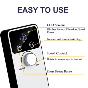 Detail of portable nail drill controller with LCD screen and metal speed control knob