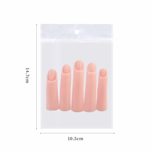 5-piece silicone nail practice finger set in transparent packaging measuring 14.7x10.5cm