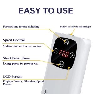 2-in-1 nail drill and UV lamp machine with LCD display and touch speed control buttons