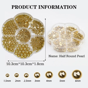 Perle dorate a mezzaluna per nail art in contenitore a fiore con 7 misure diverse