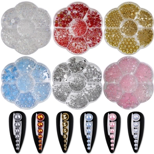 Künstliche Perle Per Nail Art Mezze Tonde Künstliche Perle In Resina Colorate AB Per Decorazione Manicure Fai Da Te In Scatola A Forma Di Fiore Diverse Dimensioni