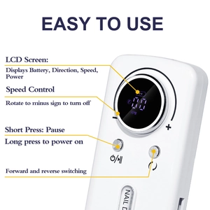 Portable 45000 RPM electric nail drill with LCD screen and adjustable speed control knob