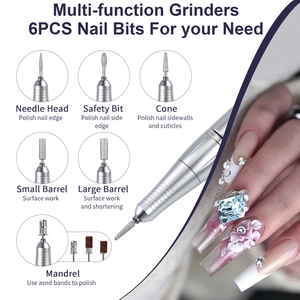 Portable 45000RPM electric nail drill machine with 6-piece professional metal drill bits kit