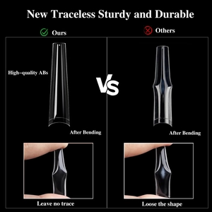 Extra long clear coffin nail tips set showing durable and traceless flexible ABS material