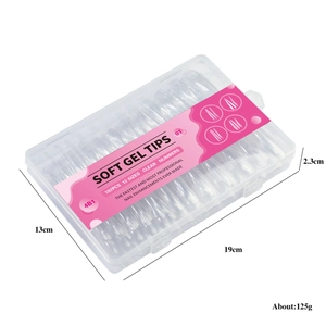 Extra long soft gel full cover nail tips in 12 sizes with clear storage box case