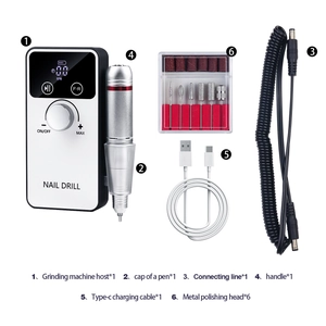 Detailed set of professional nail drill kit with digital display and metal handpiece