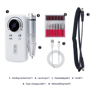 Detailed components of the portable electric nail drill kit with digital display and bits