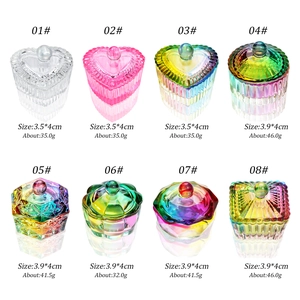 Iridescent aurora glass nail art crystal cups in various geometric shapes with lids