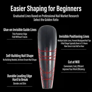 Faux ongle gris mat ultra-fin avec lignes rouges pour extension d'ongles professionnelle