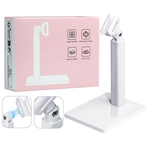 Detail view of a white handheld nail lamp stand with a 360-degree rotating phone holder