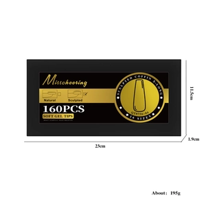 Kit de 160 faux ongles Soft Gel type Sculpted Coffin X-Long mats en boîte noire