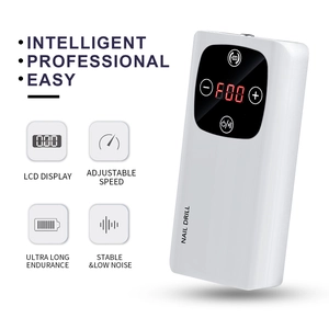 Detail of white 2-in-1 nail drill control box with LCD display and speed buttons
