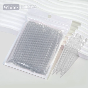 Glittery white dual-ended nail cuticle sticks in 100-piece bulk packaging set