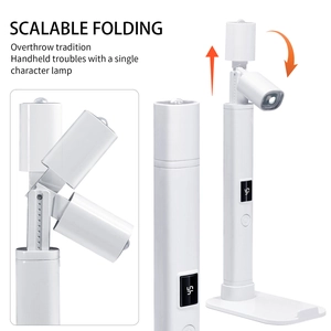 Portable white foldable LED nail lamp with scalable stand and digital timer display