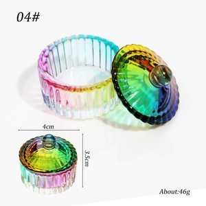 Rainbow glass dappen dish with lid for nail art showing size 4cm diameter and 3.5cm height