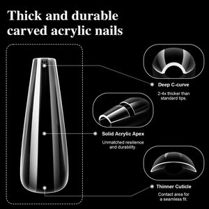 Faux ongles ballerine en acrylique avec courbe en C profonde et apex renforcé