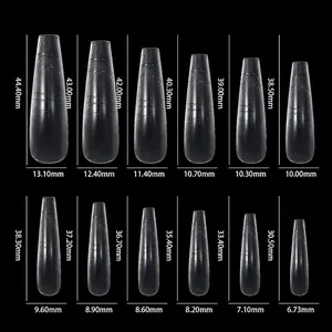 Tableau des tailles pour capsules d'extension d'ongles trapèze noir mat avec échelle