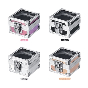 Portable nail drill bit organizer boxes in pink, black, silver, and aurora colors