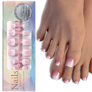 Kit de faux ongles de pieds en gel souple dégradé rose avec vue sur le modèle