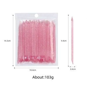 Pink glitter dual-tip acrylic nail cuticle sticks set with precise dimension markings