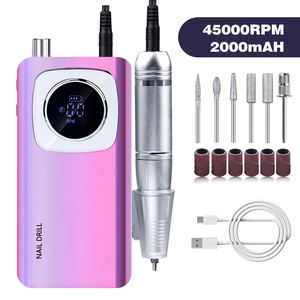 Detail view of 45000RPM portable nail drill with 2000mAh battery and metal bits