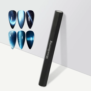 Dual-head magnetic nail tool for 3D cat eye effect with six blue glitter nail tips