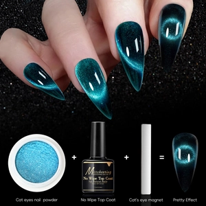 Detailed 9D magnetic cat eye nail powder set with 7.5ml top coat and magnetic tool