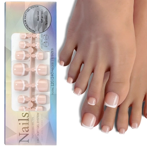 Faux ongles d'orteils French classiques avec embouts blancs et emballage Soft Gel