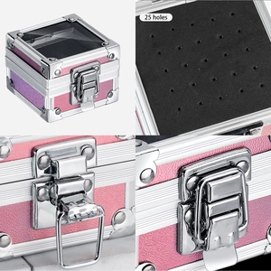 Portable 25-hole nail drill bit organizer box with transparent window and purple texture