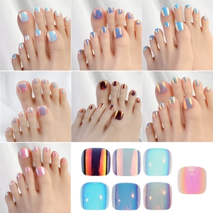 Faux ongles d'orteils effet œil de chat aurora multicolore avec finition chrome vif