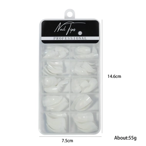 100 pieces of white stiletto nail tips in a transparent 10-grid storage box with label