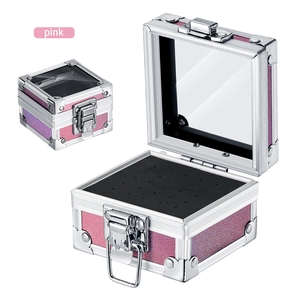 Pink manicure drill bits box with aluminum frame, clear window, and interior sponge