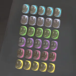 Blue Tears cat eye magnetic fake nails in 6 vibrant colors with sparkling finish
