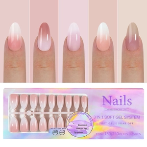 Detail of 3-in-1 soft gel gradient press-on nails in 15 sizes and 240 piece set