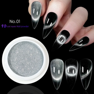 Macro detail of No.01 9D cat eye nail powder showing silver magnetic glitter effect