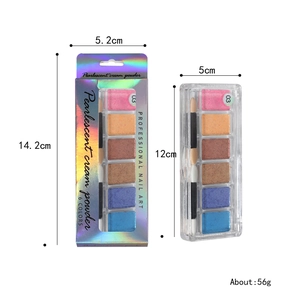 Set de 6 polvos de uñas nacarados en caja iridiscente con pinceles de doble esponja