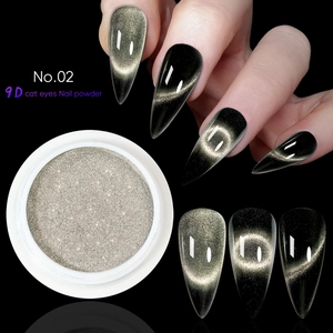 Macro detail of No.02 9D cat eye nail powder showing silver glitter texture and 9D effect
