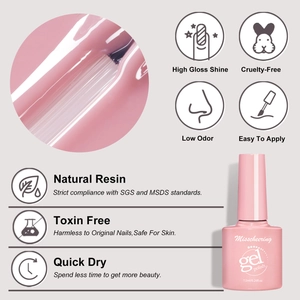 Detail of 7.5ml nude pink gel polish showing smooth texture and bottle design