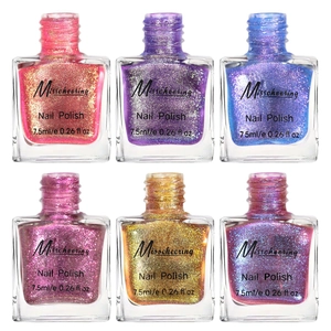 Lot de 6 vernis à ongles pailletés avec reflets caméléon haute densité en vue à plat