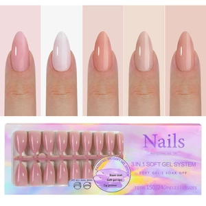 3 in 1 soft gel almond nail tips set with 15 sizes in nude pink tones and laser box