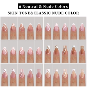 Set of 12 French press-on nails in various neutral nude and skin tone colors with oval and square tips