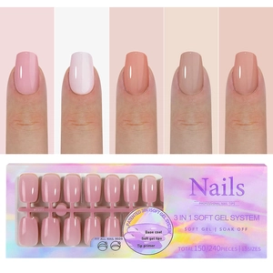 3-in-1 nude soft gel nail tips set with 15 sizes and 240 pieces for quick French manicure