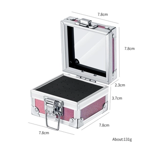 Pink glitter nail drill bit organizer box with aluminum frame and transparent window