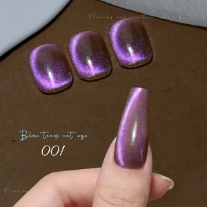 Macro detail of Blue Tears cat eye nail tips in sparkling purple-pink 001 finish