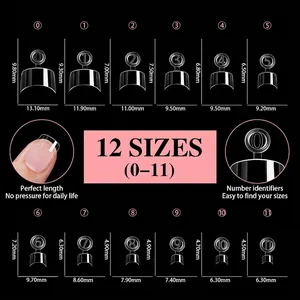 Größentabelle für ultrakurze matte Kunstnägel mit 12 präzisen Größen von 0 bis 11