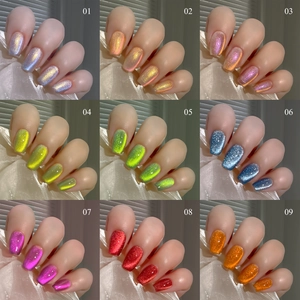 Cat-Eye-Nagelgel-Set mit 9 Farben inklusive lila, goldene und rote Farbtöne