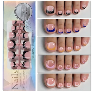 Kit de faux ongles pieds en gel souple avec pointes pailletées en cinq couleurs