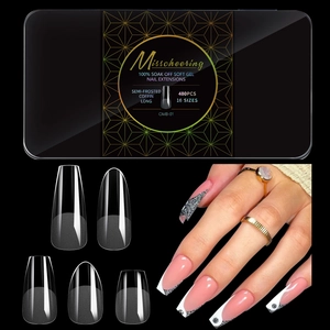 Détails de 480 faux ongles coffin longs en gel souple semi-dépolis en seize tailles variées